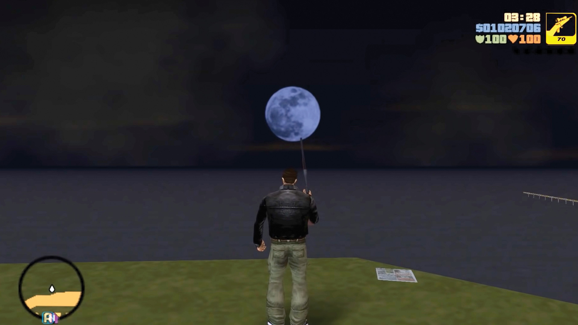 Claude looks at the moon in GTA 3