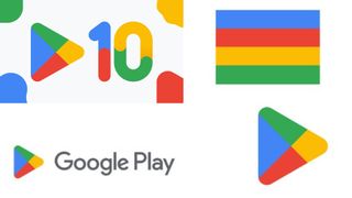Google Play logo, colour palette, icon and an anniversary headline