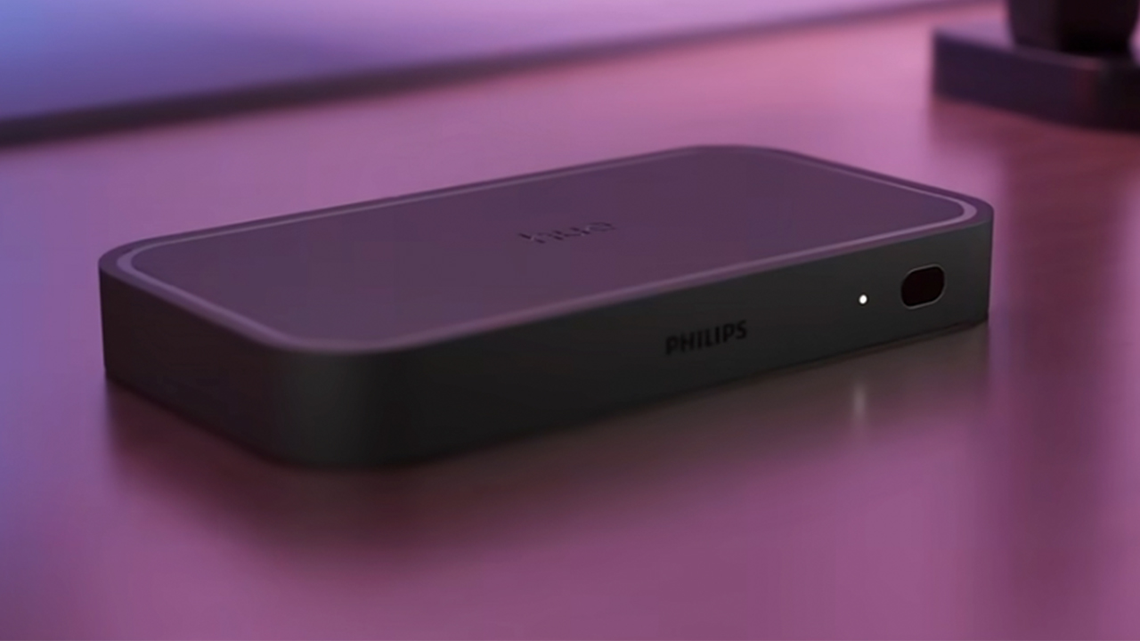 A close up of the Philips Hue Sync Box