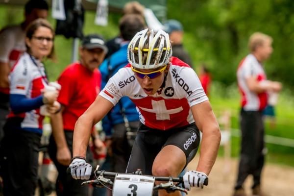 Andri Frischknecht (Switzerland) in action in the junior men's race