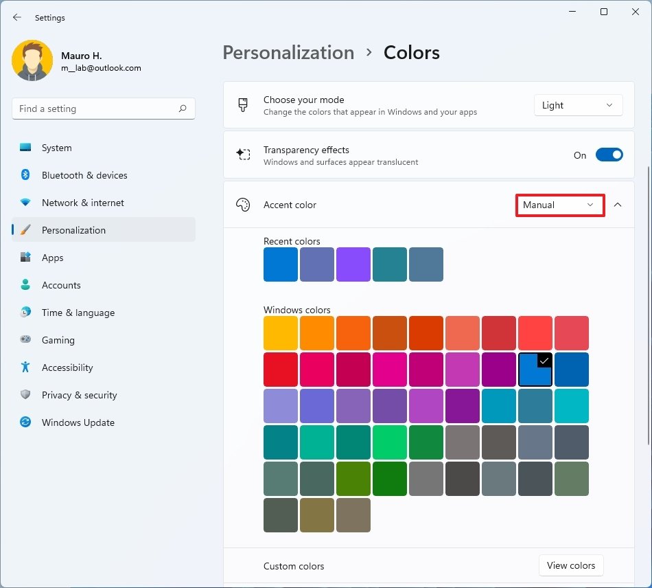 Accent color manual option