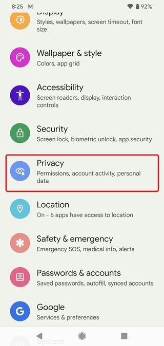 Android 12 Settings Privacy