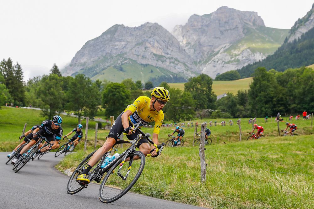 Chris Froome descends during stage 19 at the Tour de France.