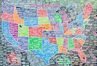 Hand-drawn colourful map of USA median home prices