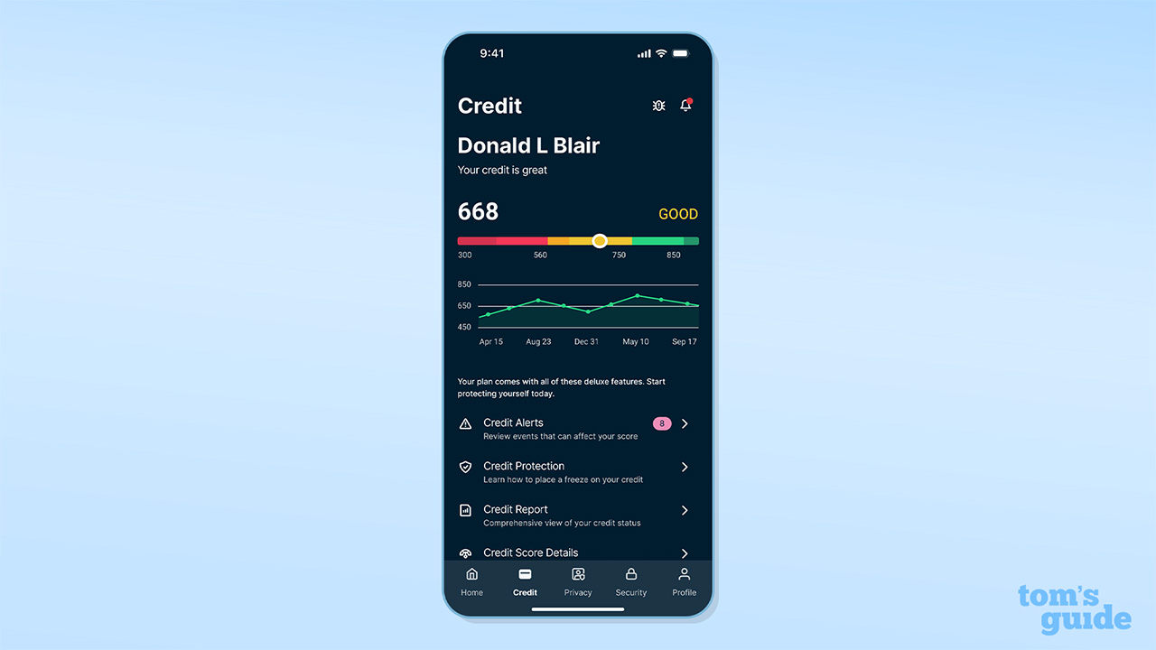 ExpressVPN Identity Defender Credit Monitoring displayed on iPhone
