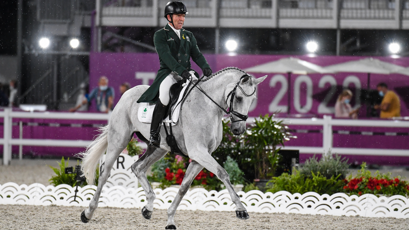 Austin O&rsquo;Connor competing in the Olympic eventing dressage phase aboard Colorado Blue.