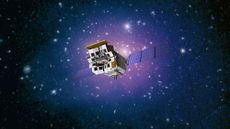 An illustration of the Einstein Probe against a purple deep space background