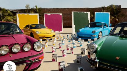 colourful Porsches by swatches of paint