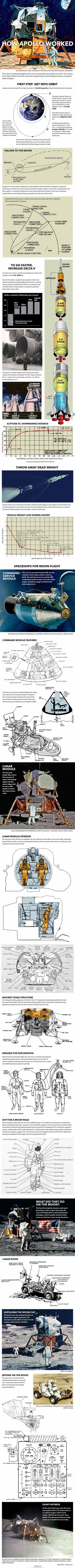 Diagrams and NASA artwork show how Apollo astronauts flew to the moon.