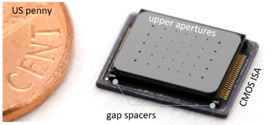 A small camera system created by researchers at Korea Advanced Institute of Science and Engineering next to a penny