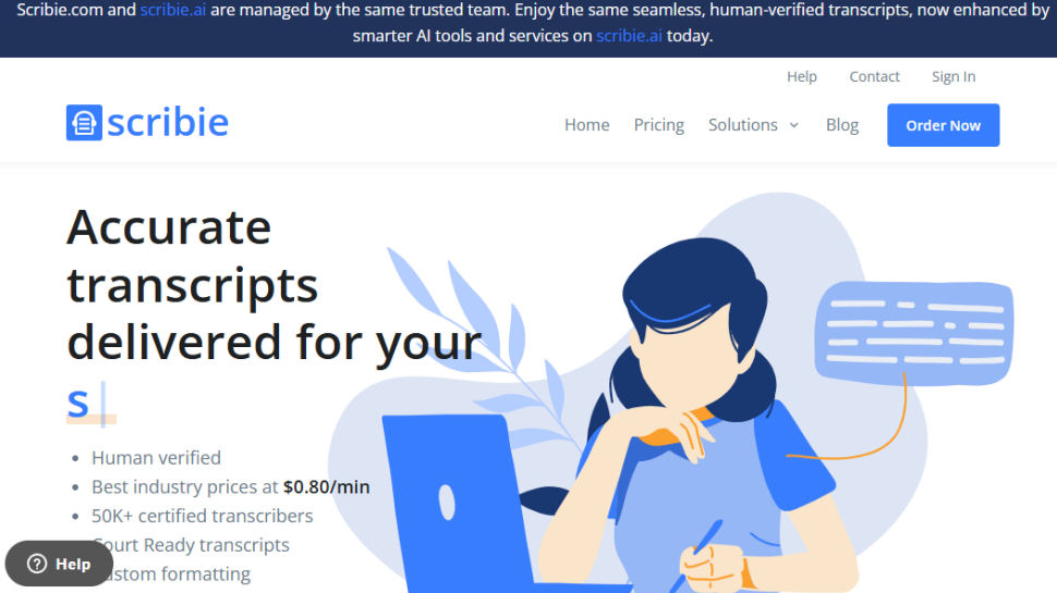 Scribie website screenshot (June 2025)