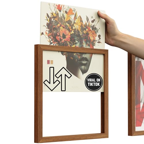 Korua Wood Vinyl Frame With Drop in Slot on Top to Easily Interchange Records - Fits All Albums - 13x13 Inches