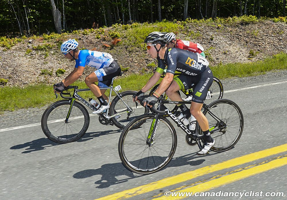 The early break: Guy Sagiv (Cycling Academy), Danick Vandale (H&amp;R Block) and Andrei Krasilnikau (Holowesko/Citadel p/b Hincapie).
