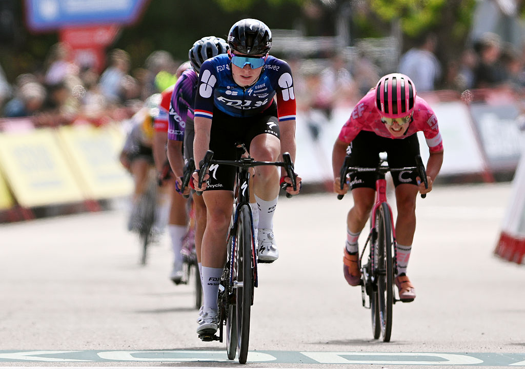BORJA SPAIN MAY 07 Demi Vollering of Netherlands and Team FDJ SUEZ crosses the finish line during the 11th La Vuelta Femenina 2025 Stage 4 a 1116km stage from Pedrola to Borja UCIWWT on May 07 2025 in Borja Spain Photo by Szymon GruchalskiGetty Images