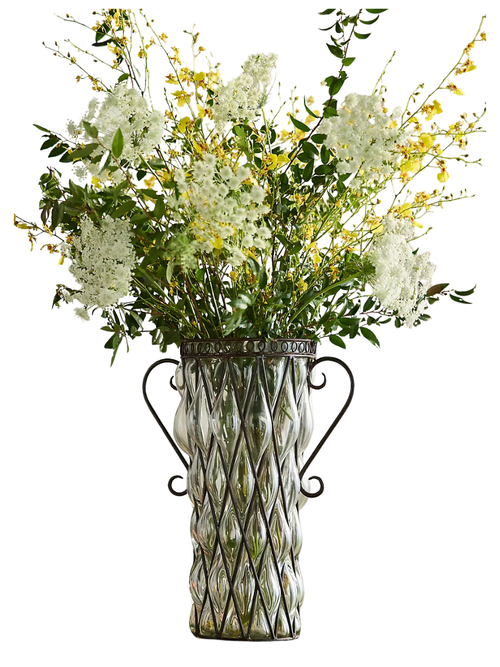 Double Handle Iron + Glass Vase