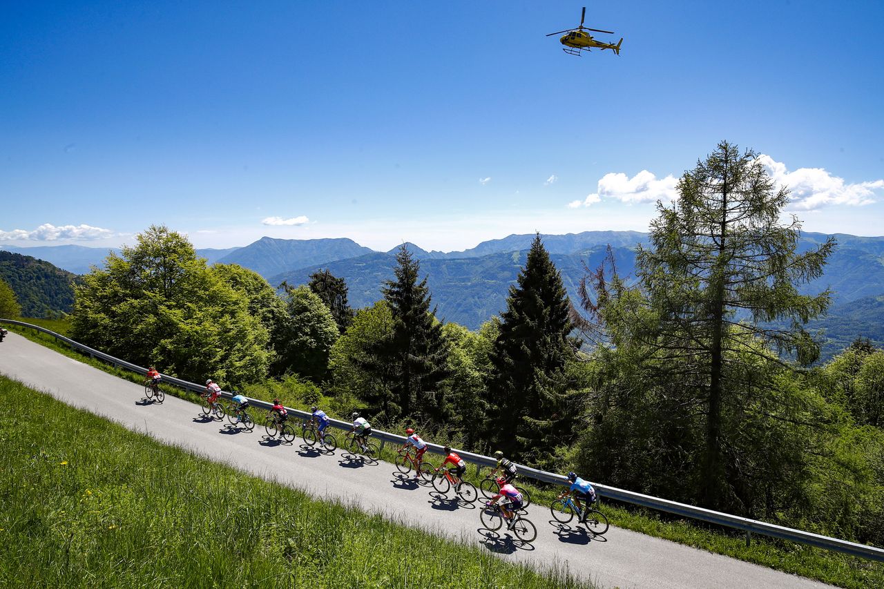The break rides through the Dolomites