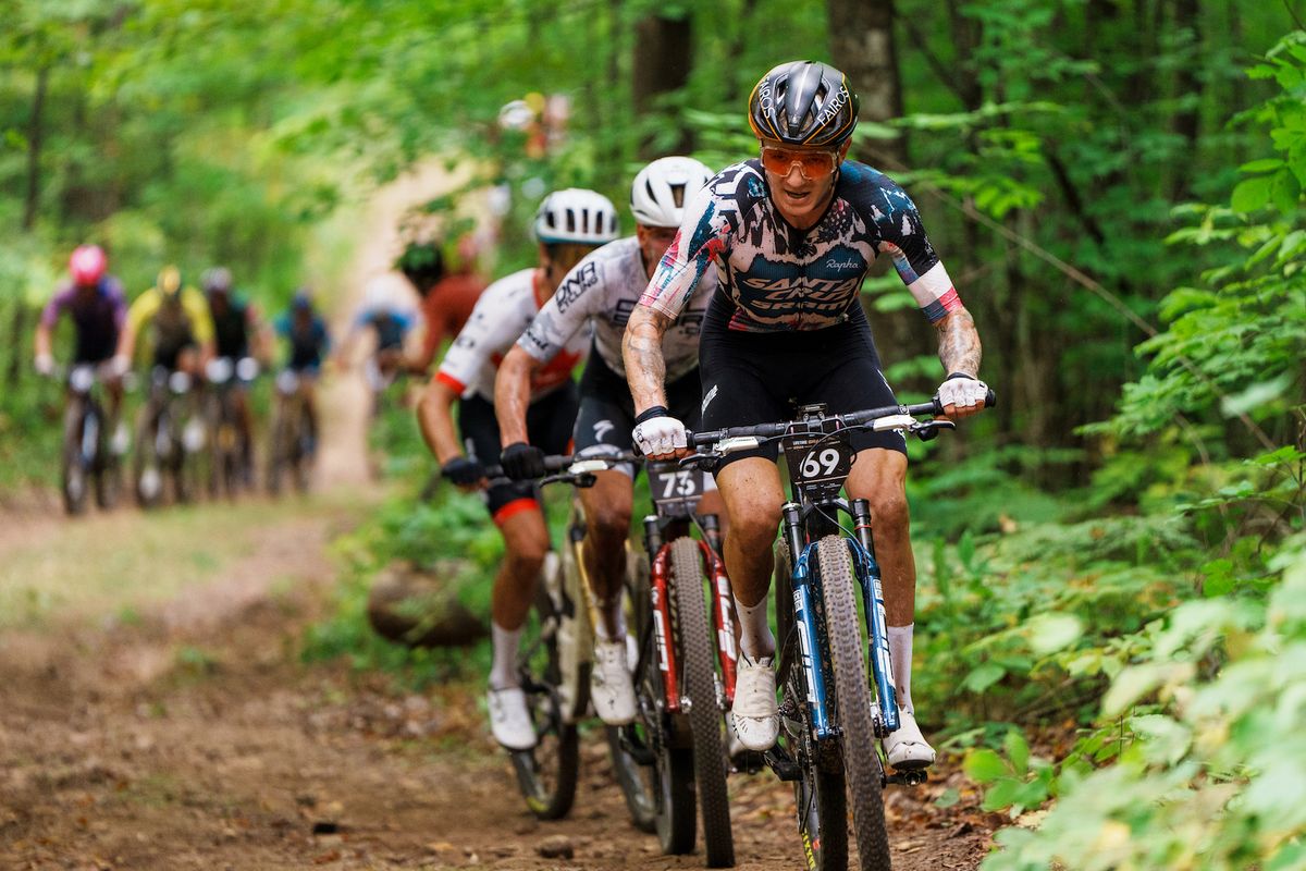 Keegan Swenson (Santa Cruz) leading the way at the Chequamegon MTB Festival presented by Trek