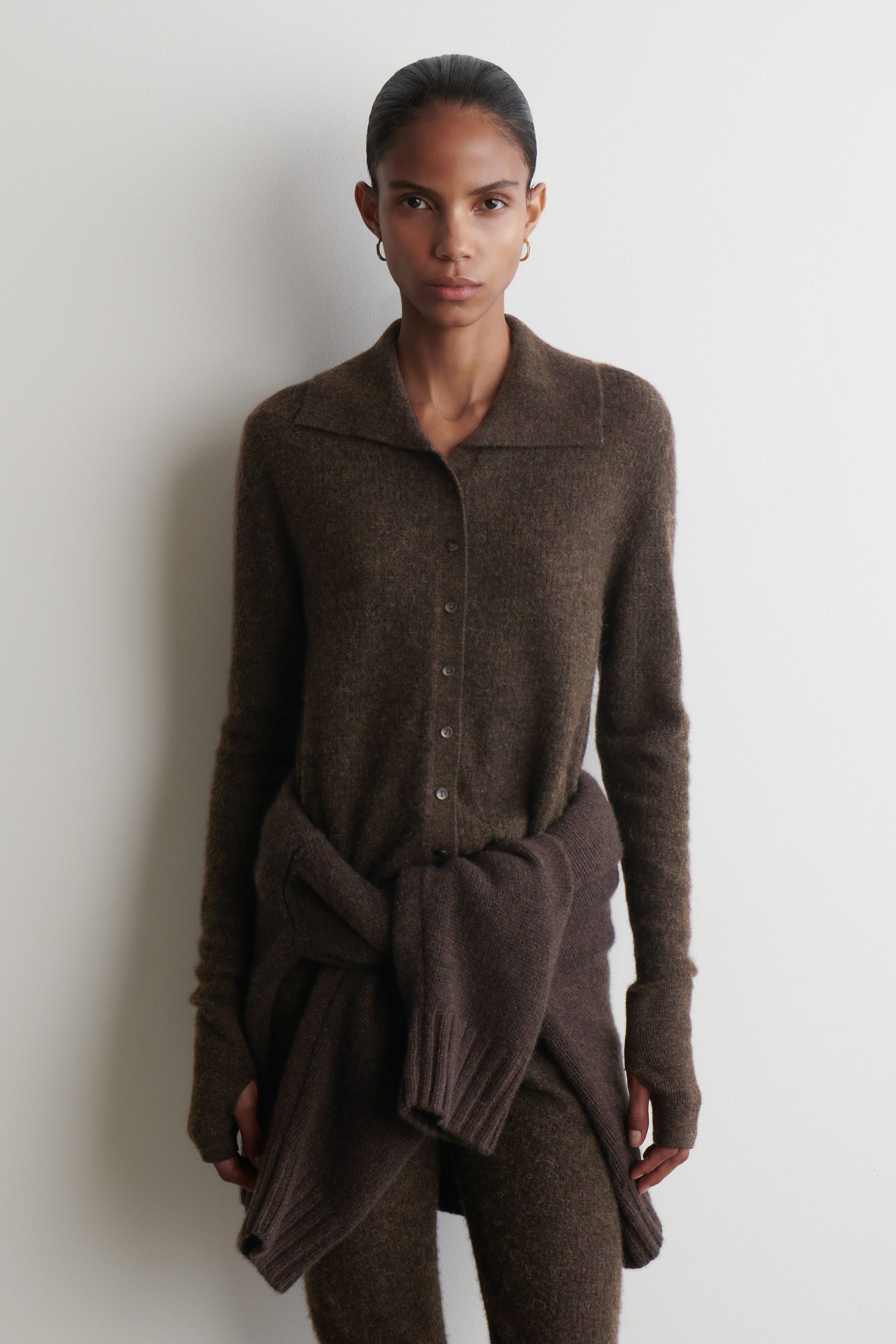 Alpaca Merino Wool High-Neck Cardigan