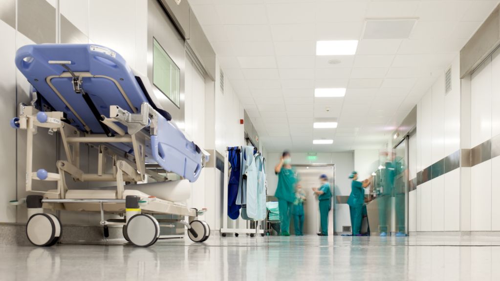 hospital bed in a hallway