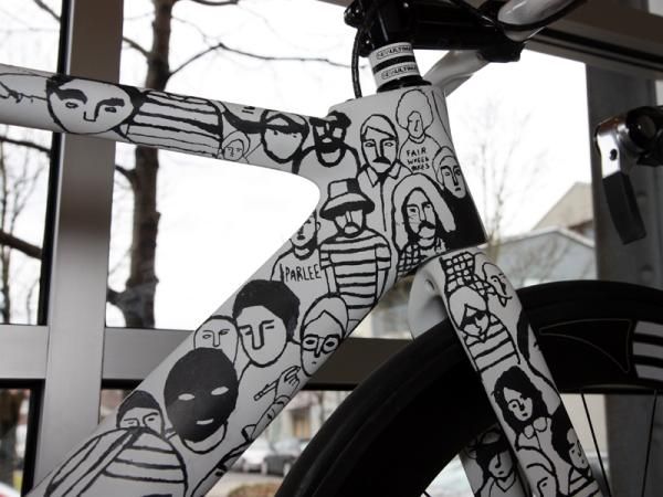 Fairwheel Bikes' Jason Woznick says Geoff McFetridge included a self-portrait somewhere on this Parlee track frame.