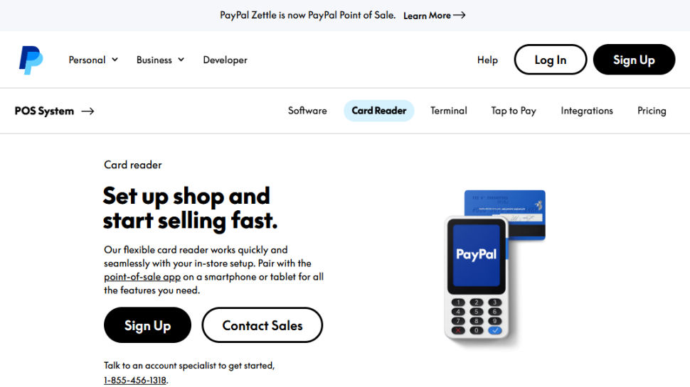 PayPal Point of Sale website screenshot (May 2025)