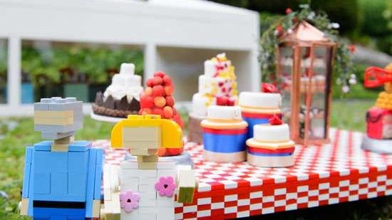 garden with cake on table