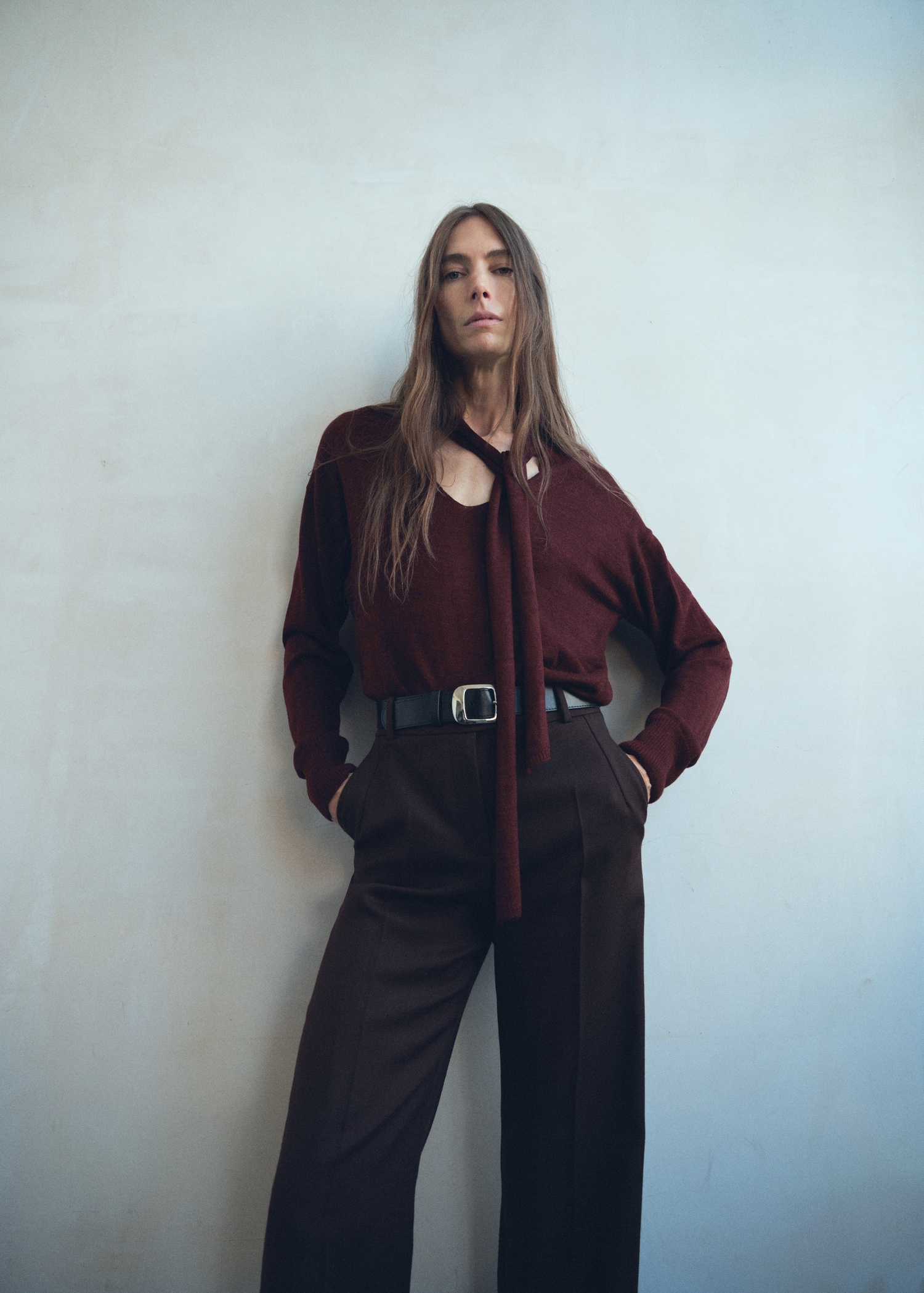 V-Neck Sweater With Scarf - Women | Mango Usa