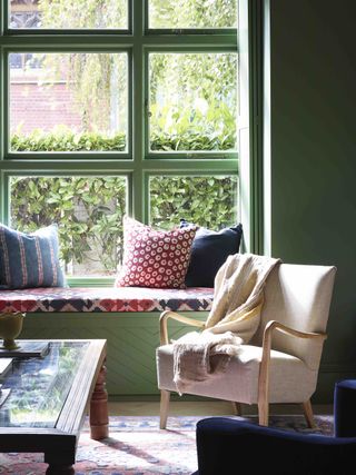 A window seating filled with color