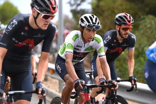 RINCON DE LA VICTORIA SPAIN AUGUST 24 Egan Arley Bernal Gomez of Colombia and Team INEOS Grenadiers White Best Young Rider Jersey during the 76th Tour of Spain 2021 Stage 10 a 189km stage from Roquetas de Mar to Rincn de la Victoria lavuelta LaVuelta21 on August 24 2021 in Rincon De La Victoria Spain Photo by Tim de WaeleGetty Images