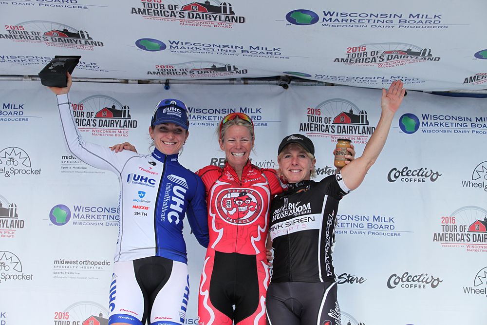 Cari Higgins, Tina Pic and Laura Van Gilder on the podium