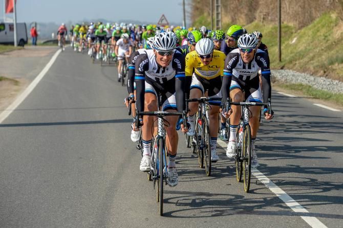 Paris-Nice leader John Degenkolb and his Giant-Shimano teammates at the head of the peloton early in stage 4