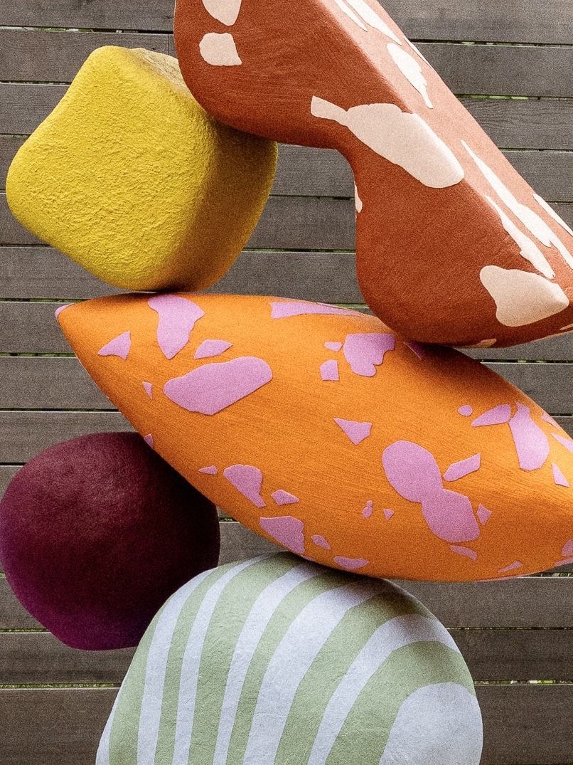 A series of colorful, abstract sculptures and murals.