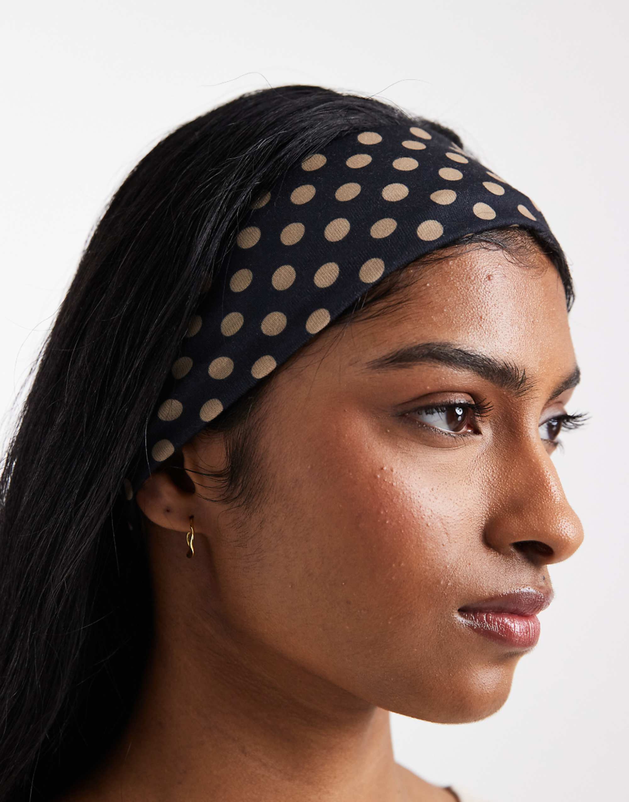 Asos Design Headband With Polka Dot Pattern in Black and Beige