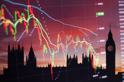 UK economy - houses of parliament on a background of an economic chart