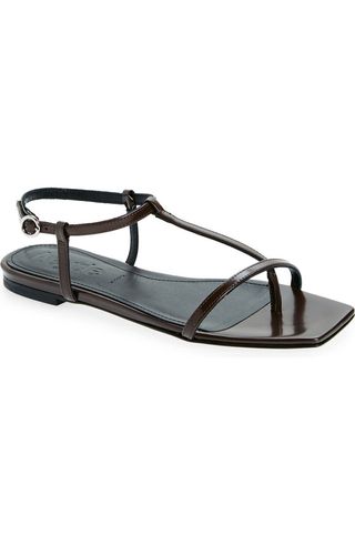 T-Strap Flat Sandals in Black