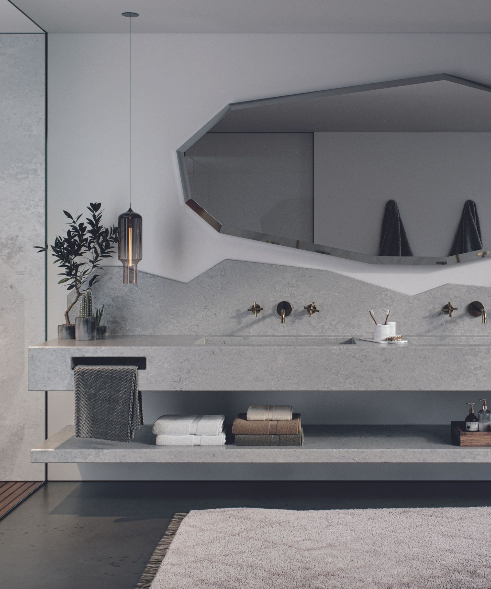 Bathroom vanity with large countertop