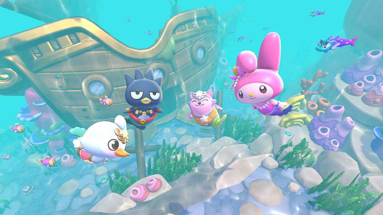 My Melody and Badtz Maru diving in Hello Kitty Island Adventure