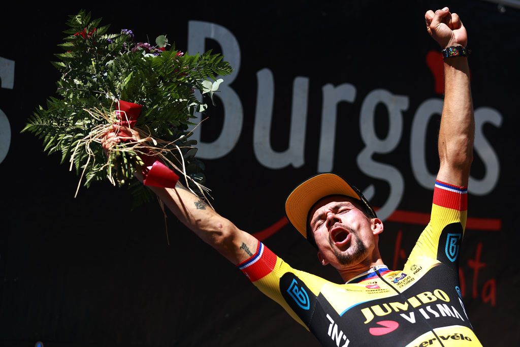 Primož Roglič (Jumbo-Visma) celebrates his stage and overall victory