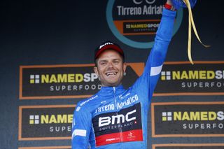 Damiano Caruso in the leader's jersey at Tirreno-Adriatico