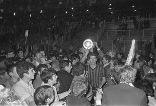 AC Milan players celebrate after beating Ajax 4-1 in the European Cup final in May 1969.