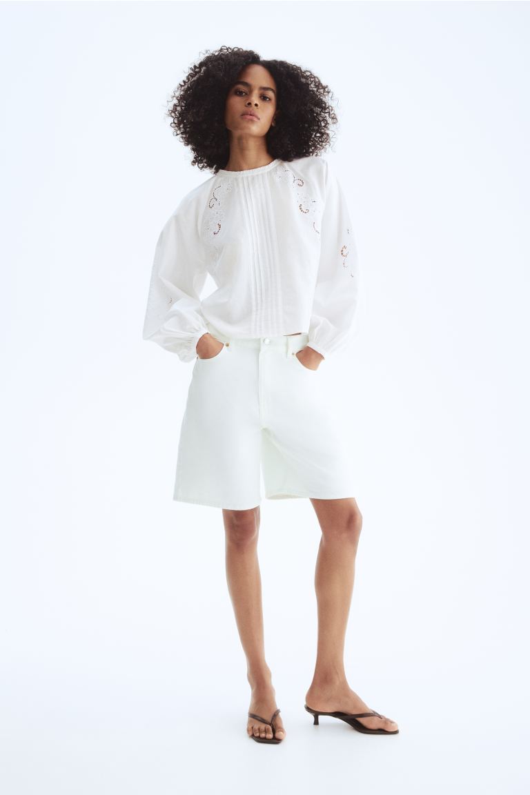 Linen-Blend Broderie Anglaise Blouse