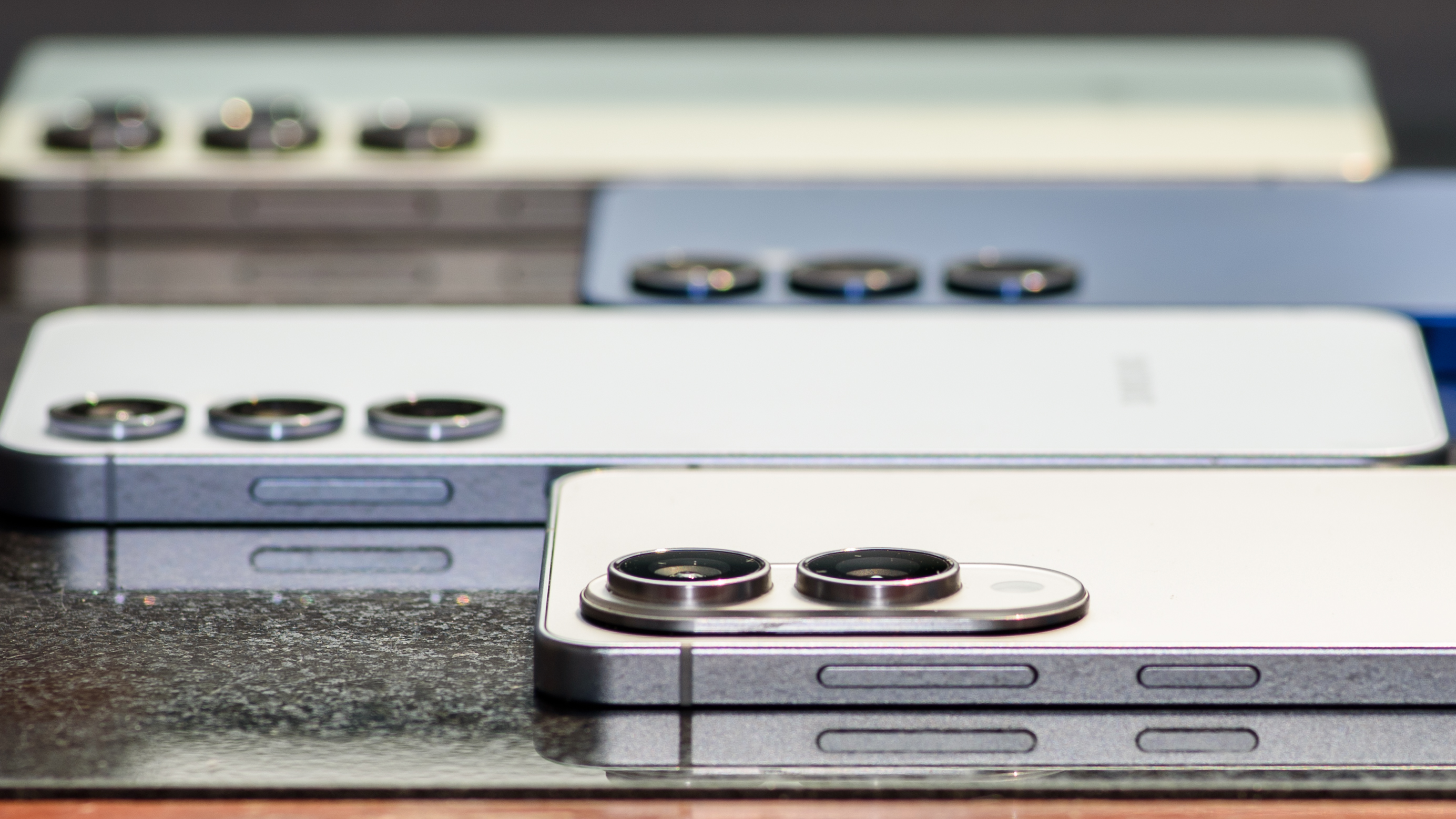The Samsung Galaxy S25 Edge, S25, S25 Plus, and S25 Ultra all lying side-by-side