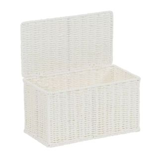 Lidded white wicker basket