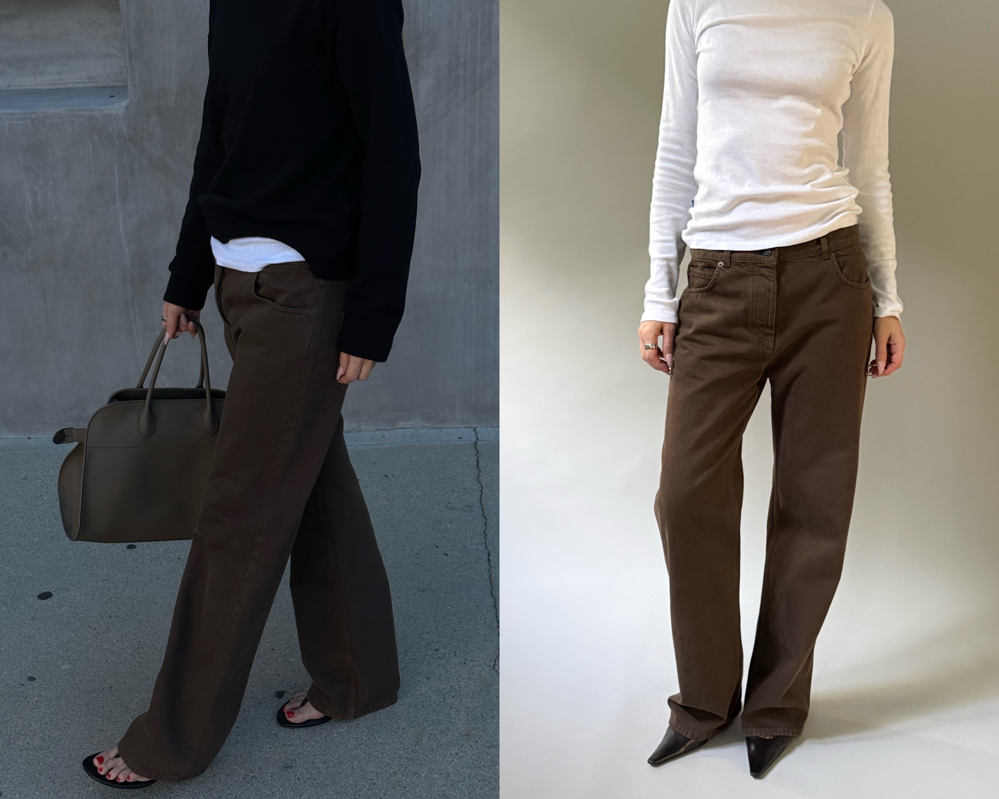 Angela Fink styles brown denim for spring