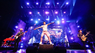 Jonathan Cain, Todd Jensen, Deen Castronovo, Arnel Pineda, Jason Derlatka, and Journey founder Neal Schon perform during the Journey 50th Anniversary Tour at Moody Center on February 22, 2023 in Austin, Texas.