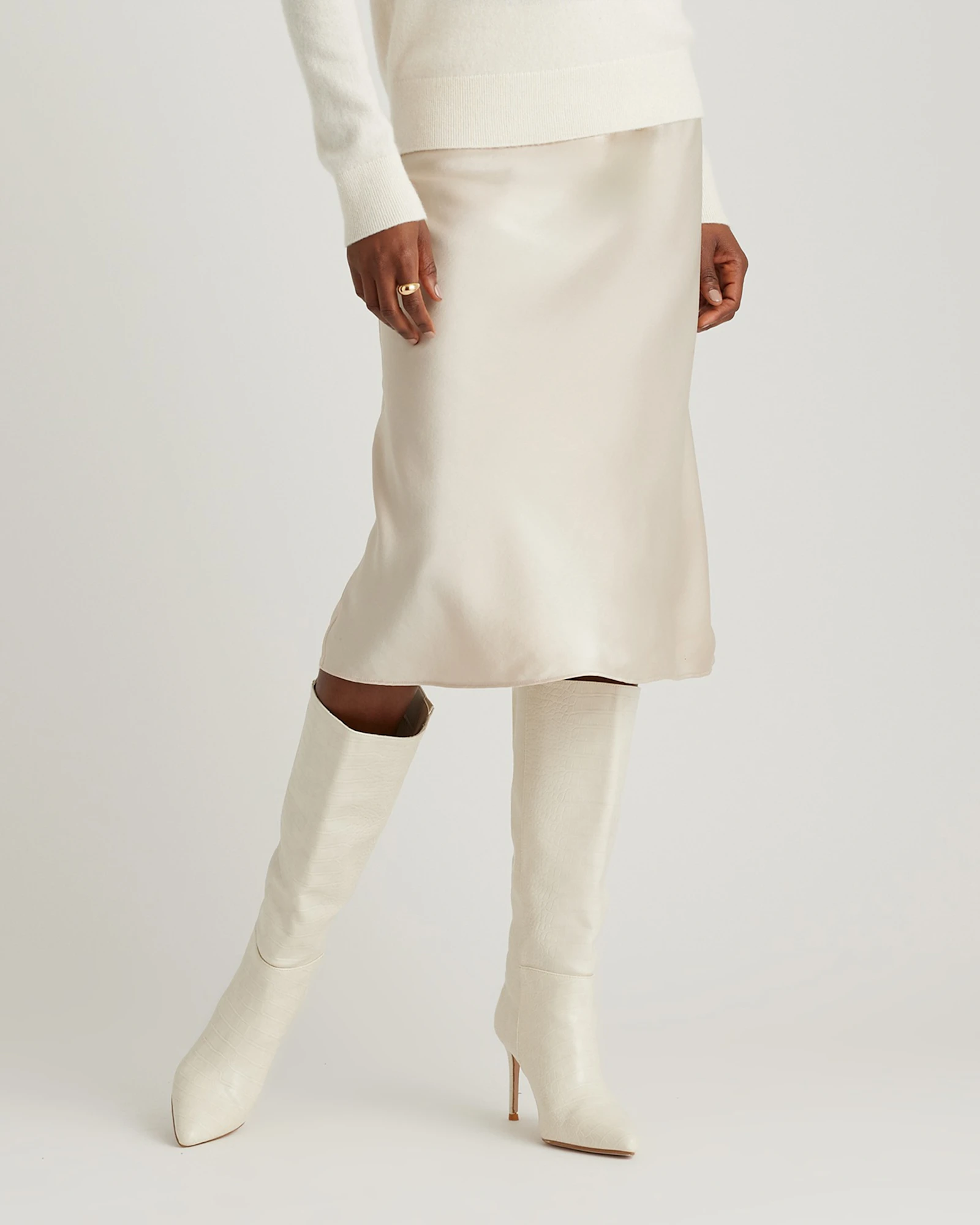 100% Washable Silk Skirt in Champagne