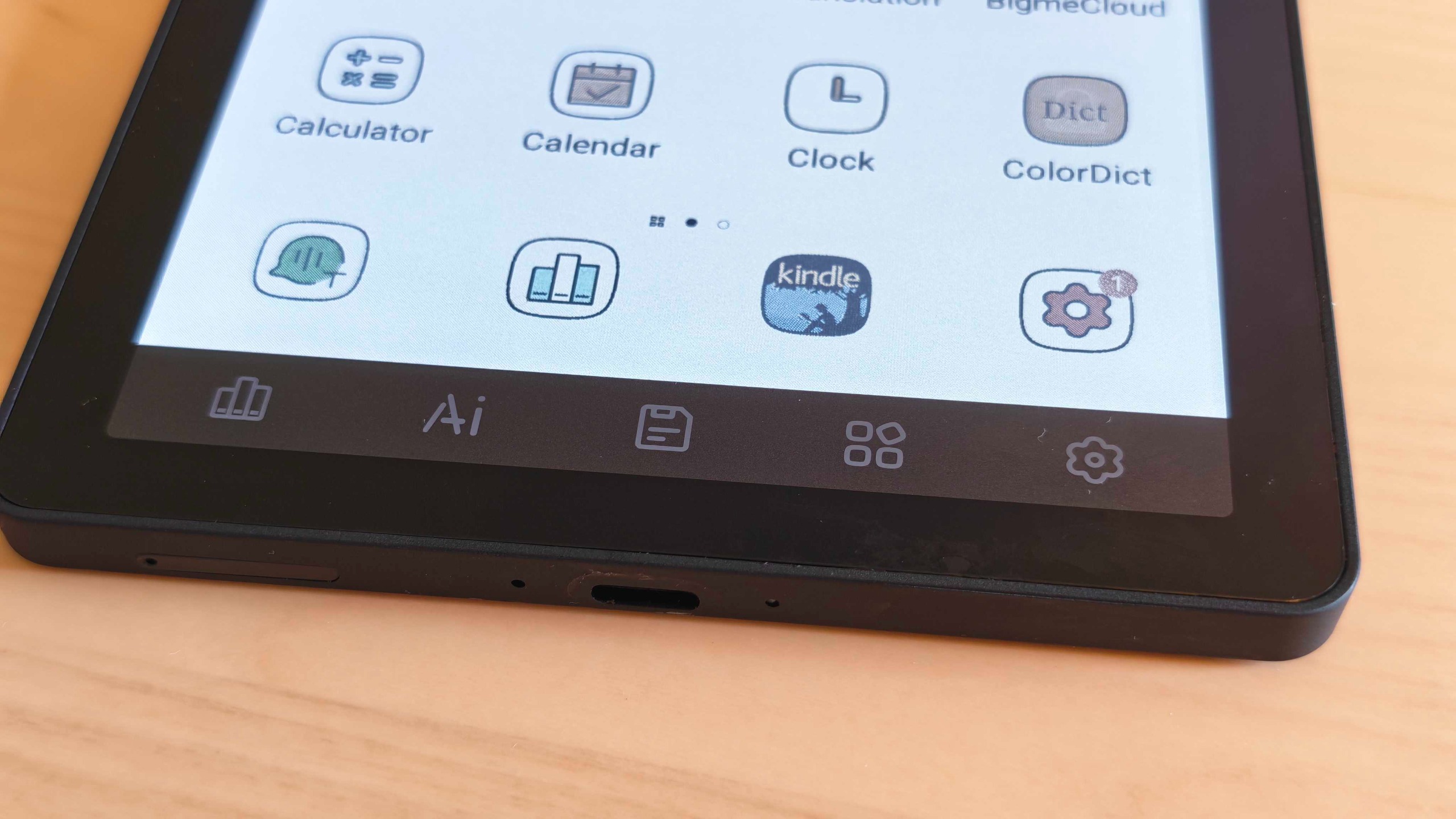 The Bigme B6 Color e-reader on a clean desk surface.