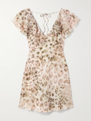 Ruffled Leopard-Print Recycled-Chiffon Mini Dress