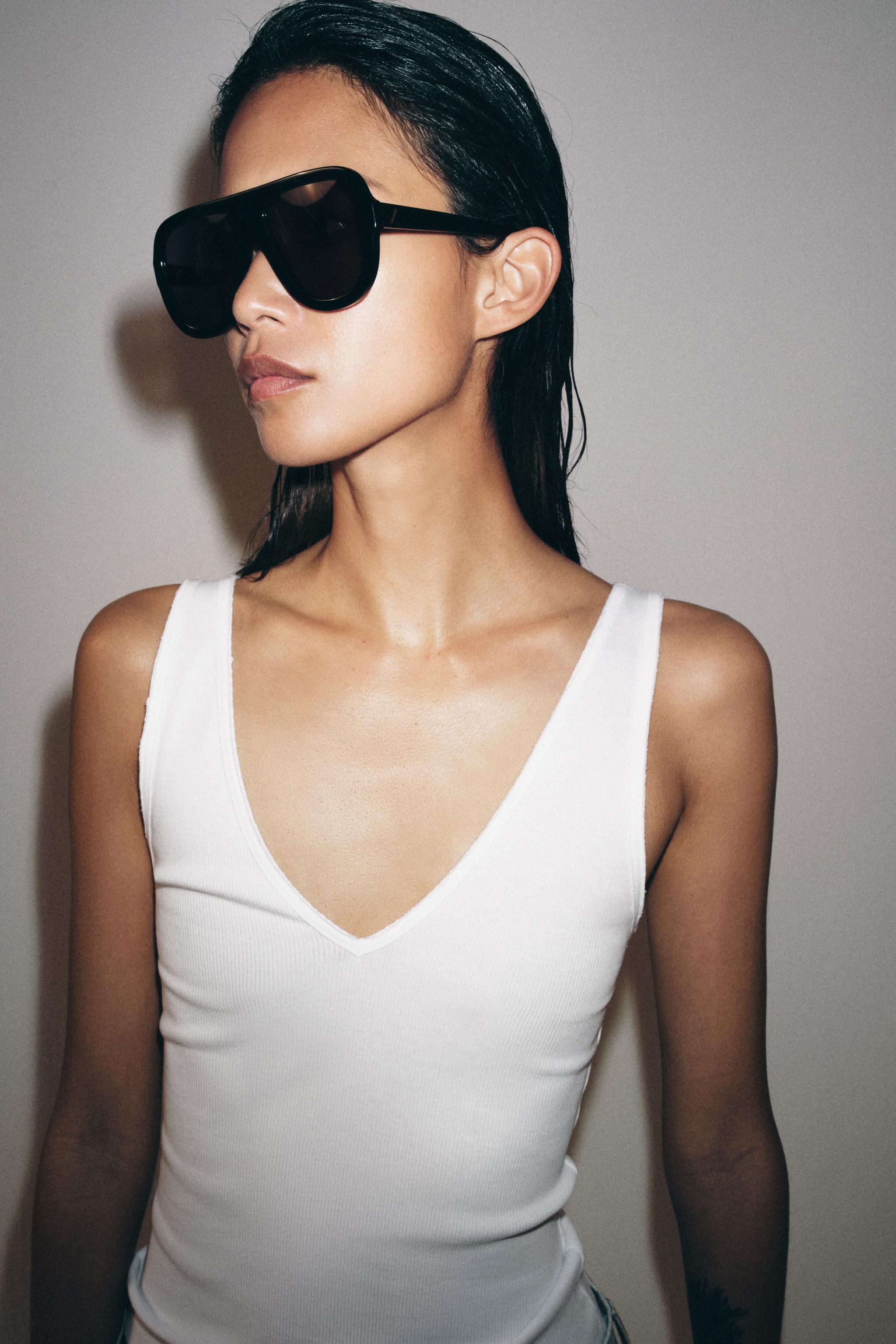 Rib V-Neck Top - White - S