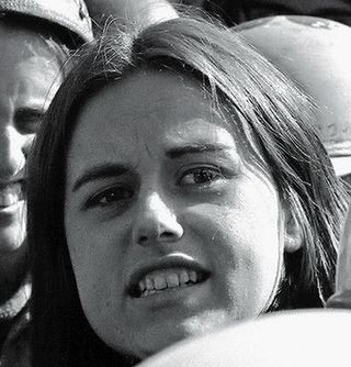 Bernardine Dohrn at a protest rally as a young woman